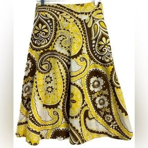 TALBOTS Paisley Print Cotton A-line Skirt Tie Waist w Pockets Size 4P